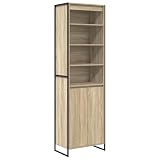 QJBSAVVA Armadio alto Sonoma, 60 x 36 x 200 cm, moderno, in legno con gambe in metallo, per soggiorno, armadietto industriale con anta per libri e decorazioni