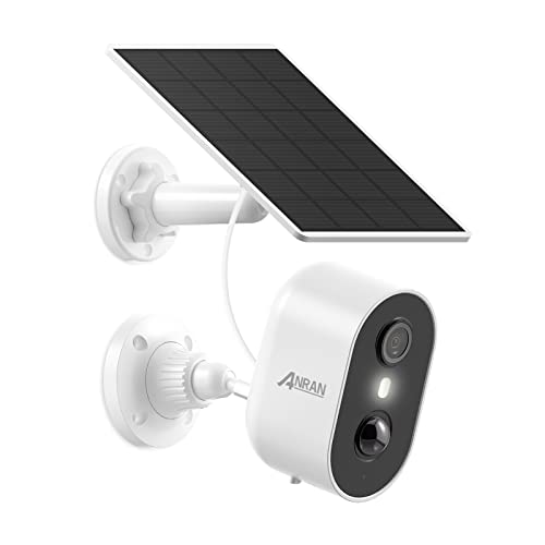 ANRAN 2K Solar WIFI Security Camera Outdoor Wireless, Battery Operated Security Camera, PIR Detection, Siren & Light Alert, Color Night Vision, 2-Way Talk, Spotlight, Work with Alexa, C2 White