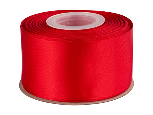 2" Inch Double Faced Satin Ribbon Red Solid Polyester Craft Ribbon - 25 Yards Perfect for Gift Wrapping, Crafts, Wreath, Wedding Party Ceremony Decoration, Floral Arrangement, Sewing