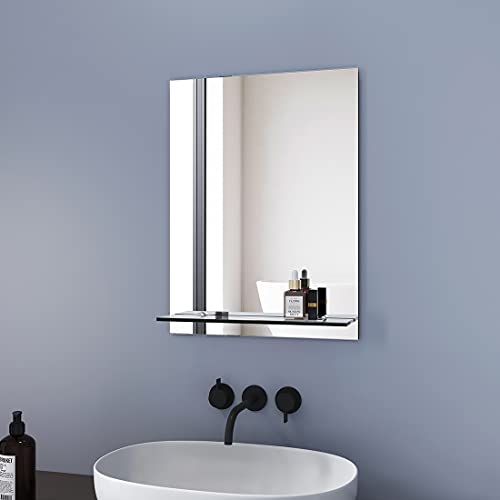Meykoers Espejo de baño con repisa de Cristal 45 x 60 cm, Espejo de Pared con repisa, Espejo baño
