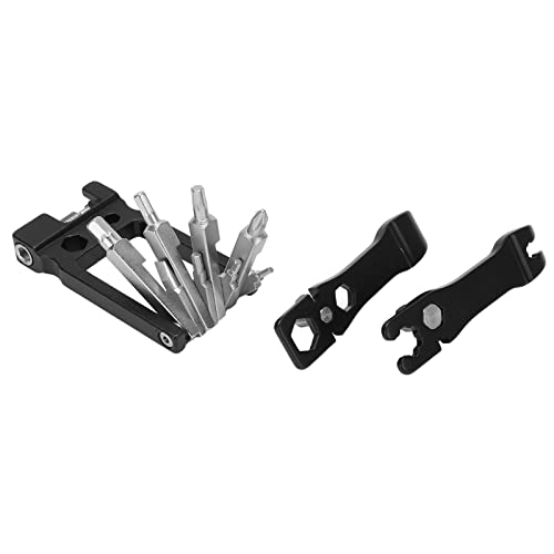 DANAIXZ 19 in 1自転車修理ツールキット多機能折りたたみ式ドライバーレンチセットチェーンリムーバーセットサイクリングメンテナンスと緊急修理のためのレンチステンレス鋼ブラック137g