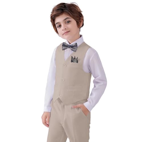 Boys Vest Formal 4 Piece Suit Vest Solid Color Waistcoat and Tie Set with Pockets3
