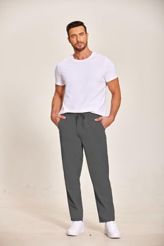 COOFANDY Mens Casual Cotton Pants Regular Fit Elastic Waist Drawstring Twill Straight Leg Chino Pants Dark Grey3