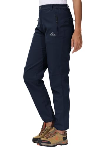 YSENTO Damen Softshellhose Winter Wanderhose Skihose wasserdichte Warm Gefüttert Thermohose Outdoorhose Trekkinghose(Marine,M)