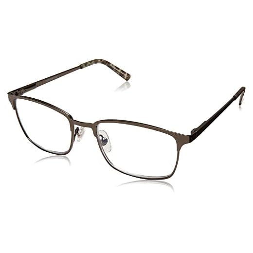 Foster Grant Men's Braydon Multifocus Rectangular Reading Glasses, Gunmetal/Transparent, 54 mm + 2.5
