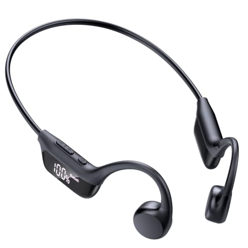 ZOVIMAX Bone Conduction Headphones Bluetooth 6.0 Open Ear Headphones with Mic 12H Battery Life LED Display Secure Fit for Running Gym Workout Ski Cycling