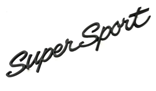 Image of 2Pcs Script Super Sport Emblems 3D Front Side Badge Nameplate Letter Compatible with Chevy Impala SS 1965 1966 (Glossy Black)