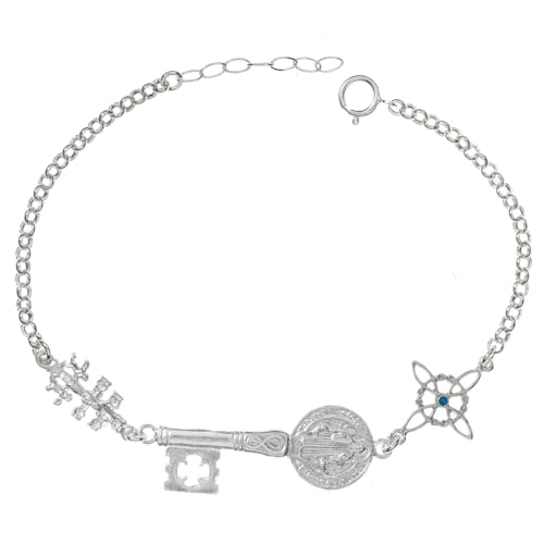 Pulsera triple amuleto de protección con nudo de bruja, llave
