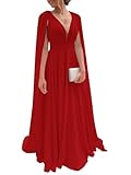 Chiffon Bridesmaid Dresses A Line Cape Sleeve Prom Dress V Neck Formal Evening Gown Red A-10
