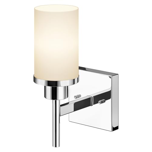 Image of Vanity Lights Polished Chrome Bathroom Light Fixtures with White Frosted Glass Shade, Wall Sconce for Mirror Hallway Entrance Porch T001CH-L1