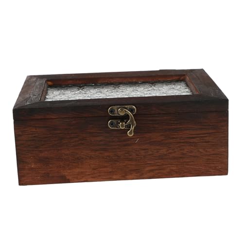 SUNCN 海棠花柄ガラス蓋付き実木ジュエリーボックス 鍵付きトリンケット収納ケース アクセサリーやコレクション整理用 アンティーク調デ