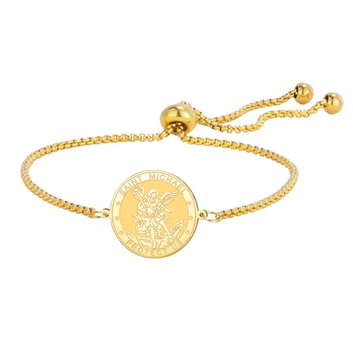 TEAMER Pulsera de San Miguel ajustable de acero inoxidable, pulsera de San Miguel, amuleto de arcángel, joyería religiosa para mujer, 20*20mm, Acero inoxidable, Sin piedra preciosa
