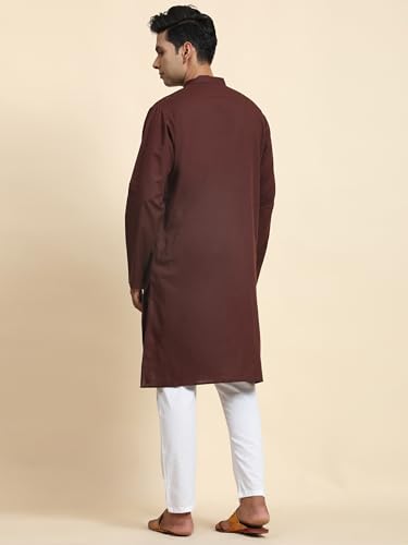 Image of Men's Pure Cotton Solid Kurta Pajama Set Mandarin Collar Casual Yoga Dress
