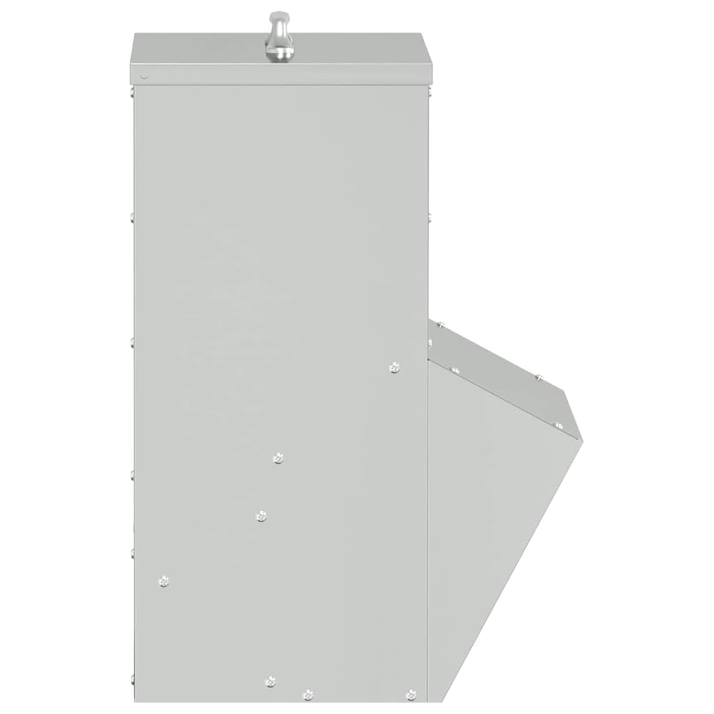 Comedero para gallinas de acero galvanizado plateado 20 x 25 x 35 cm, diseño moderno y limpio para interior y exterior, práctico para alimentar aves de corral con fácil mantenimiento.