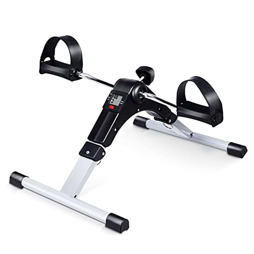Goplus Folding Pedal Exerciser, Adjustable Resistance Mini Exercise Bike Lightweight Indoor Foot Peddler Desk Bike with Electronic Display for Arms and Legs (Black with LCD Display)