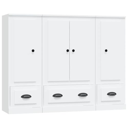 XHNIFBN Buffet Salon 3 Pièces Blanc, Meuble de Rangement Moderne pour Salle à Manger et Séjour,...