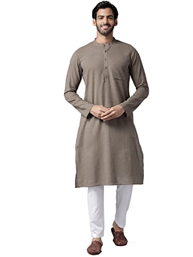 See Designs Brown Cotton Regular Fit Kurta Maderin Collar Stright Hem Side Full Sleeve Straght Kurta_Sdkt1096S