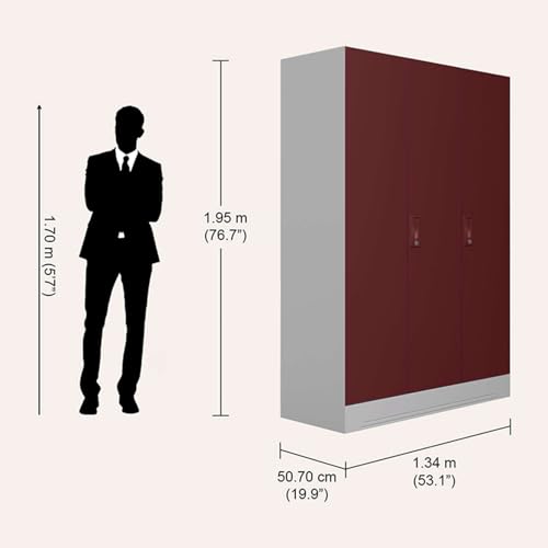 Image of Interio by Godrej Almirah Slimline 3-Door Steel Almirah, Cupboard for Clothes (Russet), 1-Year Warranty, 7 Shelves, 1 Locker