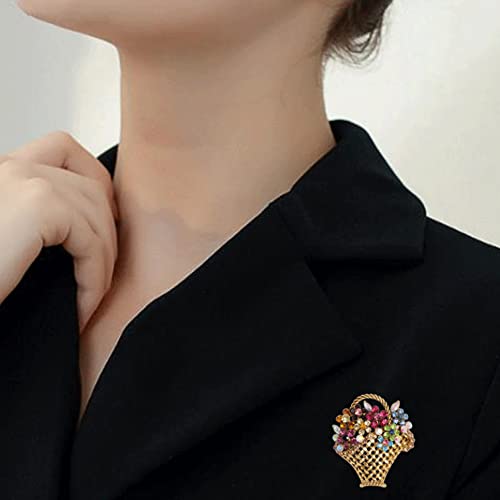 Image of SaiDian 1Pcs Flower Basket Brooch Colorful Rhinestone Flower Brooch Spring Floral Basket Basket Corsage Breastpins for Women Coat Suit Pin