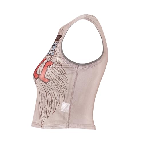 Women Sexy Mesh See Through Graphic Crop Tank Top Letter Print Sleeveless Cami Top Club Outfits3