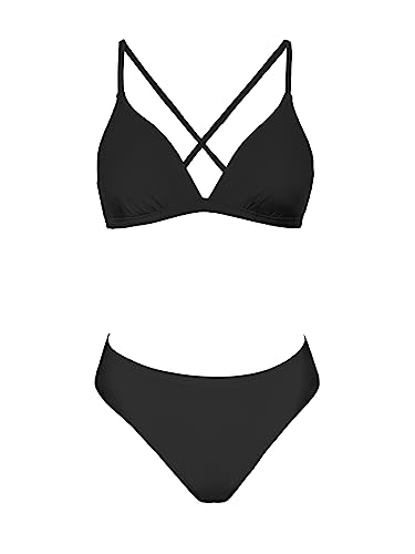CUPSHE Bikini Set for Women Two Piece Swimsuits V Neck Low Rise Crisscross Back Self Tie Spaghetti Straps4