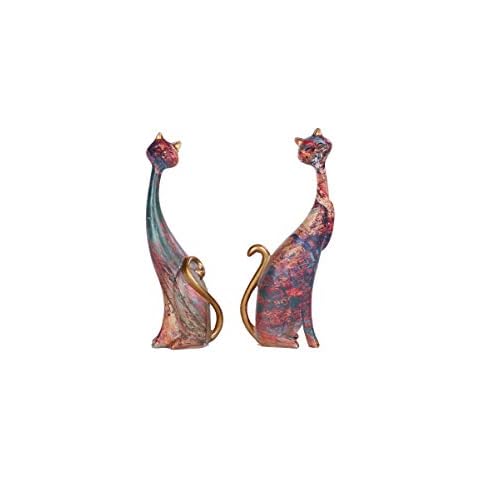 Two Oil Painting Art Resin Sculpture Statue Cats for Home Office Hotel Bookshelf Desktop Decoration 10.68 Inches Tall Cover
