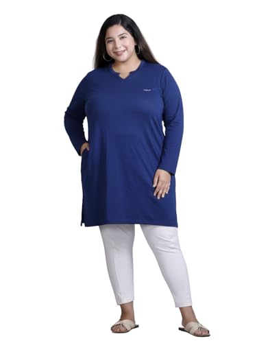Image of CUPID Women's Cotton Plus Size Plain Full Sleeves Long Top for Summer n Semi Summers with One Side Pocket for Ladies Solid T Shirt