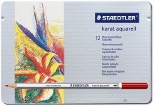 Staedtler© Karat© - Rotulador de acuarela (3 mm, estuche de metal con 12 colores surtidos)