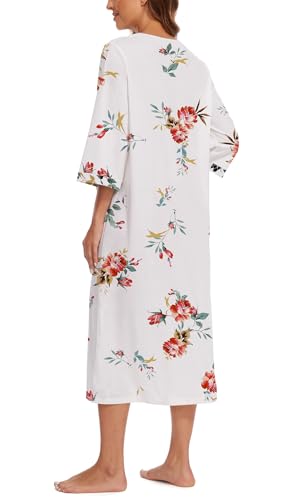 Image of Zipper Robes for Women 3 /4 Sleeve Housecoats Long Lightweight Bathrobe House Dress with Pockets