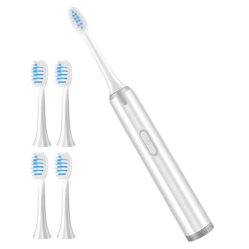 Mikinona Cepillo de Dientes Eléctrico Sónico Inalámbrico para Adultos, No Recargable, Resistente al Agua, con 5 Cabezales de Cerdas Suaves, Diseño Ergonómico para Limpieza Dental Profunda