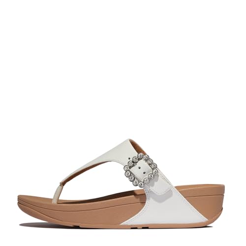 Image of FitFlop Womens LULU Crystal Buckle Toe-Post Sandals with Microwobbleboard Technology, Microfiber Toe Post, Slip Resistant Rubber Outsole, Cushioned Arch Support for All Day Comfort