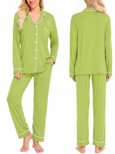 Image of SWOMOG Womens Pajamas Set Long Sleeve Sleepwear Button Down Nightwear Soft Cotton Pj Lounge Sets