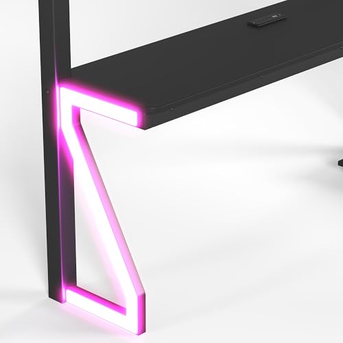 Image of Bellemave Queen Size Loft Bed with Desk and USB Ports, Computer Tray, Peg Board LED, Metal Full Loft Bed Frame for Adults, Kids, Teens, Black
