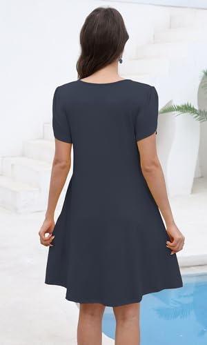 Image of COSSEN Women's Casual T Shirt Dress V-Neck Short Sleeves Swing Dresses Birthday Party Summer Travel Beach with Pocket