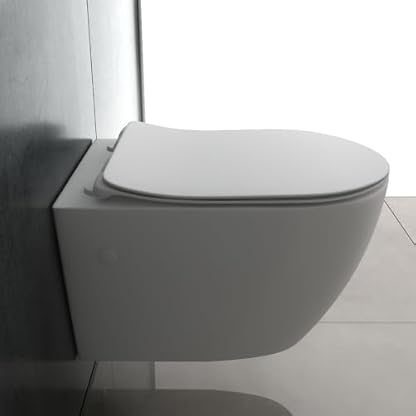 Alpenberger Wand WC Spülrandlos | Hänge WC aus Keramik | Klo mit Nano Beschichtung | Spülrandloses WC | Toilette mit WC Sitz mit Absenkautomatik | Kloschüssel Weiß Passend Geberit – Bild 5