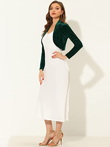 Image of Allegra K Women's Long Sleeve Velvet Shrug Cocktail Party Open Front Cropped Bolero Cardigan Top