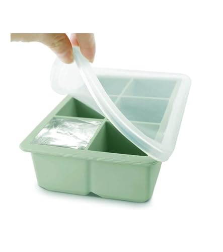 Image of Ice Cube Molds with Lid,Big Silicone Ice Cube Tray for Whiskey,2Inch Square Ice Cube Tray,Easy-Release Ice Mold,Giant Ice Cubes for Bourbon Cocktail (1, Green)