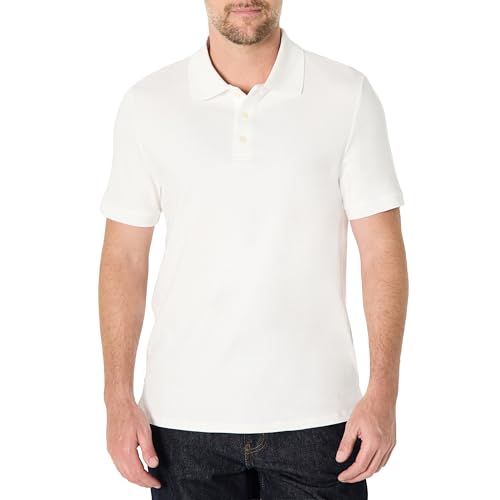 Amazon Essentials Men's Regular Fit Interlock Polo Shirt, White, Large - image 1