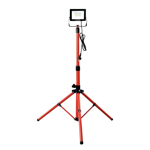 Foco LED de 1800lm (20W) para obras; luz de trabajo con cable 3m; impermeable IP65. Trípode extensible hasta 155cm. Luz natural 4000K. Ideal para el trabajo, acampadas, talleres, obras y barbacoas
