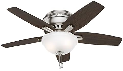 Hunter Fan 42 inch Low Profile Ceiling Fan in Brushed Nickel with Cased White Glass Light Kit and Remote Control (Renewed) (With Remote)