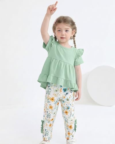 Image of Weebaby Baby Girl Clothes Infant Toddler Girl Clothing Ruffle Shirt High Low Top Floral Allover Pant Little Girls Clothes