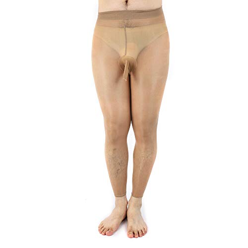 leesuo Men's Plus Size 8D Oil Shiny Glossy Footless Pantyhose Nylon Sheer Tights Silky Stockings with Sheath Open2