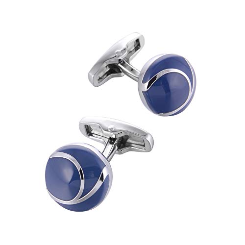 Mancuernillas circulares de esmalte azul y tono plata para hombre