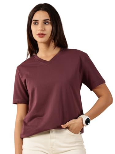 Image of Women's Pure Cotton Relaxed Fit V-Neck Half Sleeve T-Shirt | Gym Wear Casual Look T-Shirt | Regular Fitting with Comfort Wear for Women
