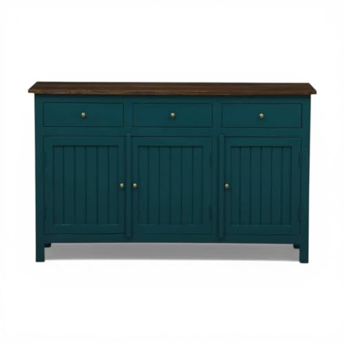 Image of Solid Wood Madrid 3 Drawer Sideboard Cabinet for Living Room | Premium Acrylic Emerald Green and Tubaq Finish | 130x35x80 cm