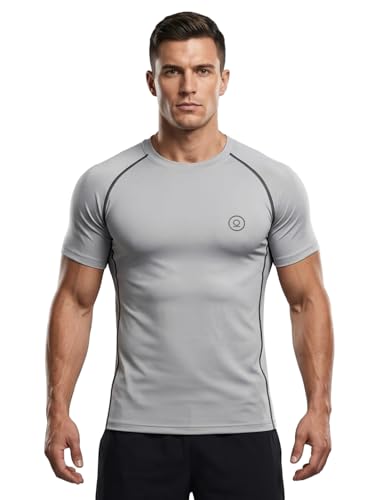 Image of CHKOKKO Men's Compression Gym T-Shirt for Running, Workout, Training, Sports & Activewear | Quick Dry Breathable Stretch Fabric | Body Fit Half Sleeve Athletic Sports Tee for Men