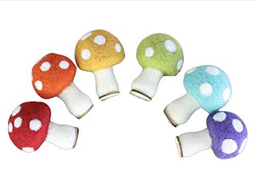 Rainbow Felt Mushrooms -Handmade by Sheep Farm Felt- Set of 6