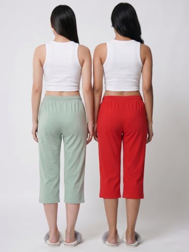 Image of Fflirtygo Women's Cotton Plain Calf Length Capri | Nightwear Short Pyjama | 3 /4th Solid Pyjama Pant | Regular Fit Casual & Lounge Wear Capri Combo (Pack of 2)