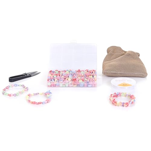 Image of Ambitieux DIY Bracelet Making Kit for Girls - 12 Types Colorful Beads with Charms, Elastic Thread, Earrings, Clasps & Rings - Jewellery Craft Kit for Kids, Birthday Return Gift, Rakhi Special Set for 2 3 4 5 6 7 8 9 10 years (Dual Tone beads)