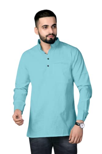 Image of Men's Cotton Regular Short Kurta | Casual & Ethnic Wear with Long Sleeve